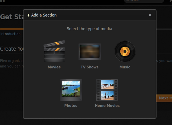 add section for plex server