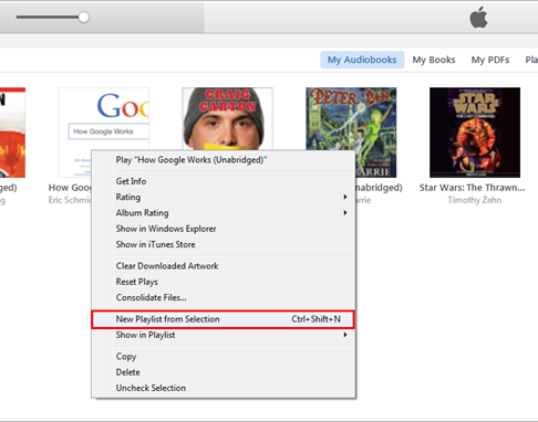 create new playlist for audiobooks