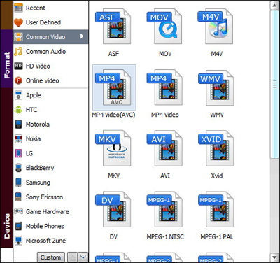 output format for Nokia lumia